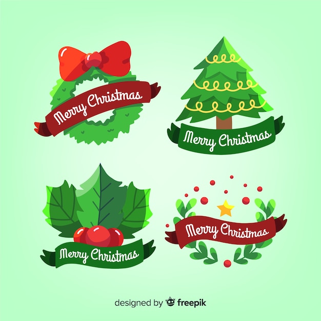 Vector gratuito conjunto adorable de etiquetas de navidad con diseño plano