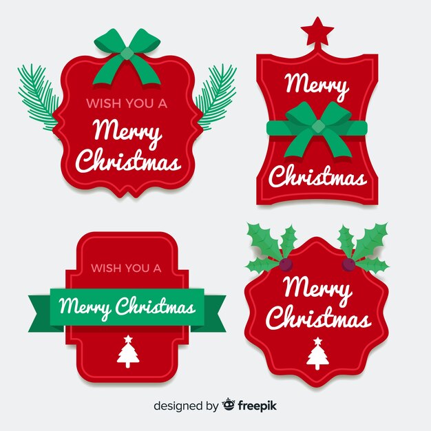 Conjunto adorable de etiquetas de navidad con diseño plano