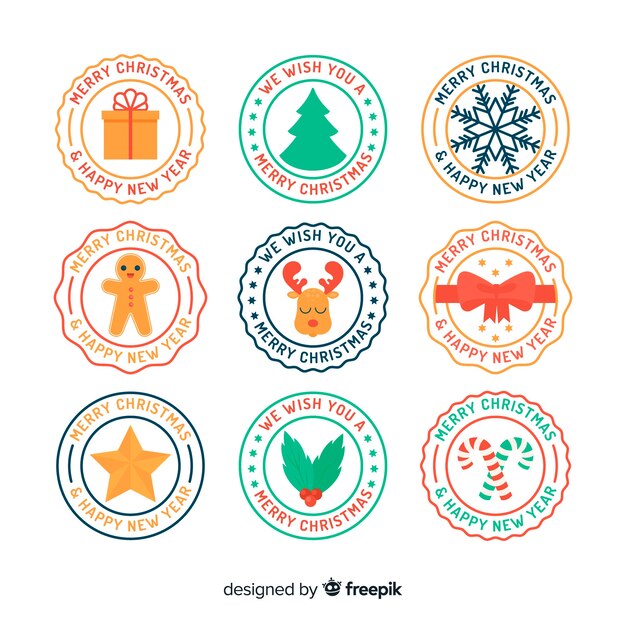 Conjunto adorable de etiquetas de navidad con diseño plano