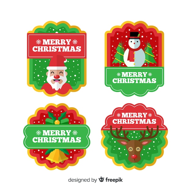 Vector gratuito conjunto adorable de etiquetas de navidad con diseño plano