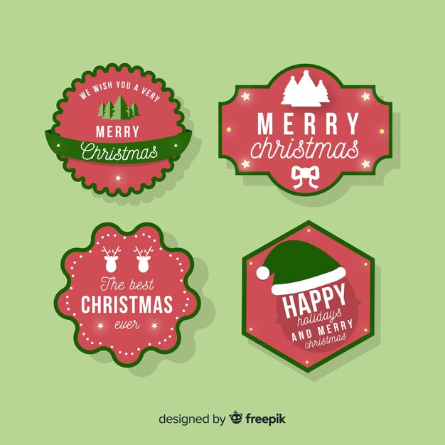 Conjunto adorable de etiquetas de navidad con diseño plano