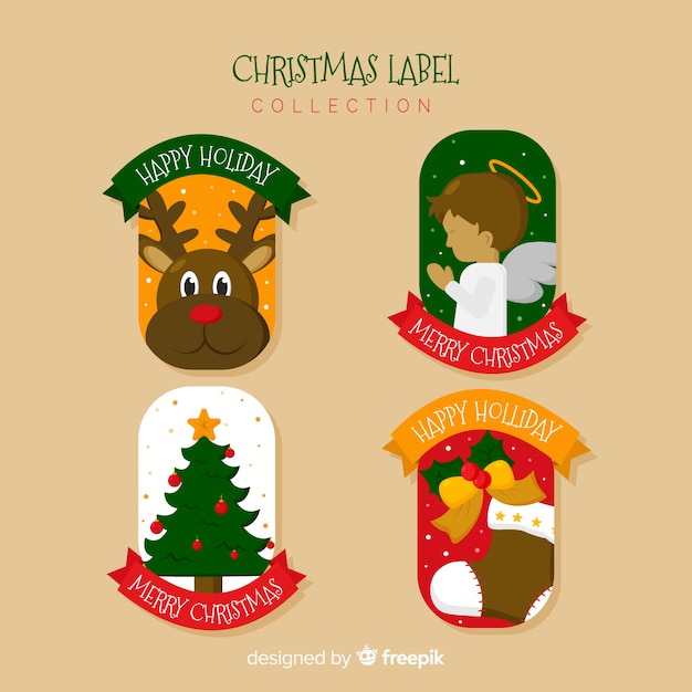 Vector gratuito conjunto adorable de etiquetas de navidad con diseño plano