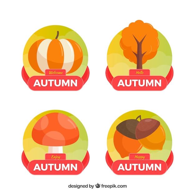 Vector gratuito conjunto adorable de etiquetas de otoño adorables con diseño plano