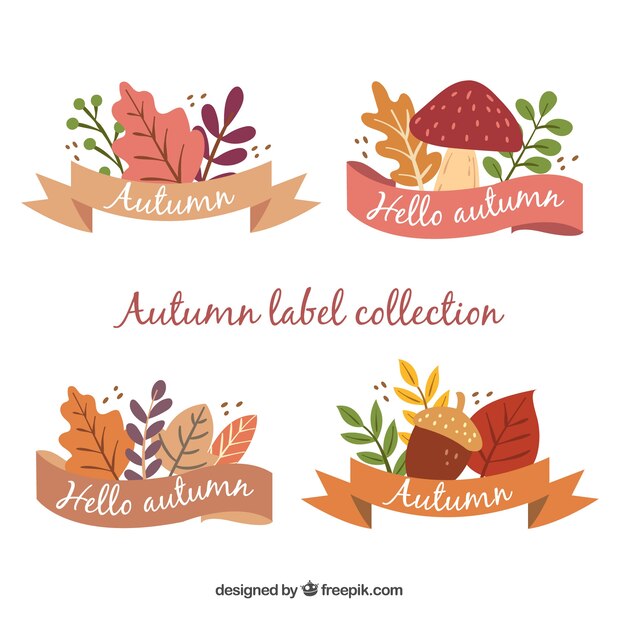 Conjunto adorable de etiquetas de otoño dibujadas a mano