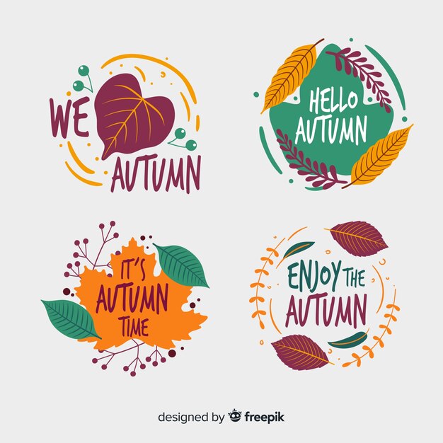 Conjunto adorable de etiquetas de otoño dibujadas a mano