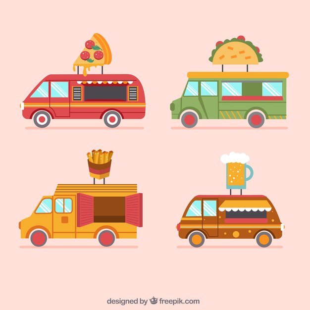 Conjunto adorable de food trucks elegantes