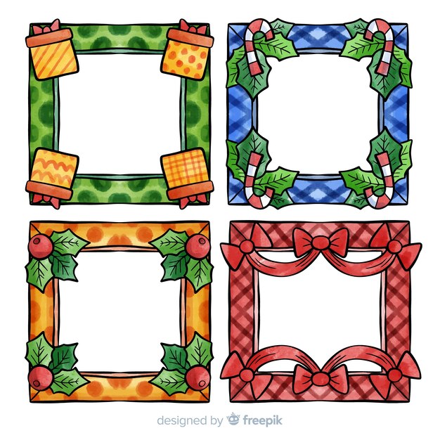 Conjunto adorable de marcos de navidad en acuarela