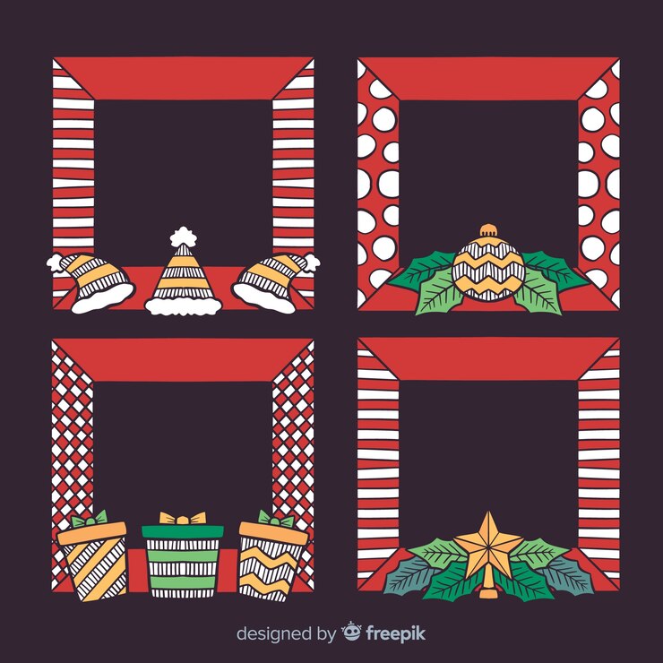 Vector gratuito conjunto adorable de marcos de navidad dibujados a mano