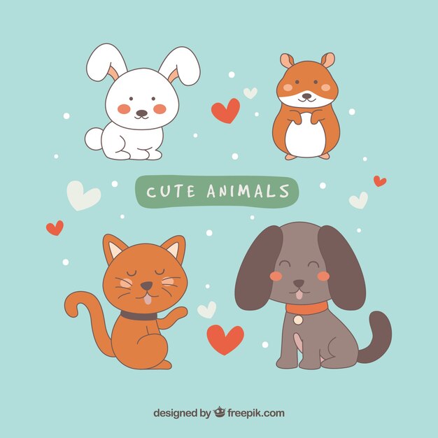 Conjunto adorable de mascotas sonrientes