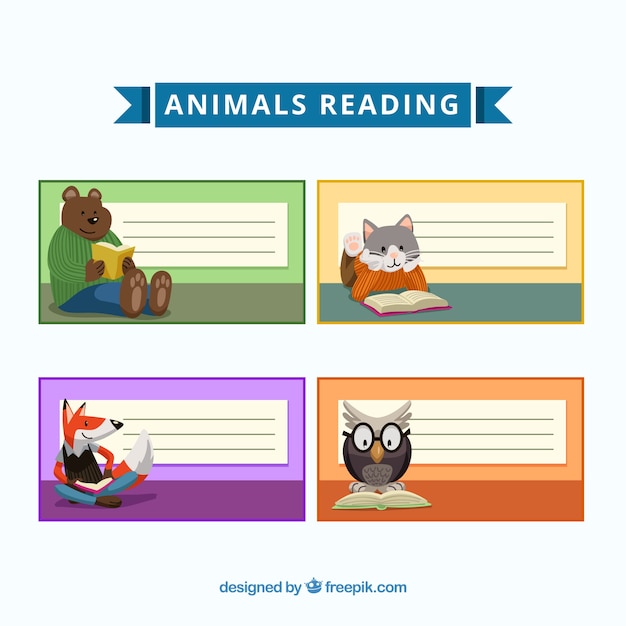 Vector gratuito conjunto adorable de notas con animales