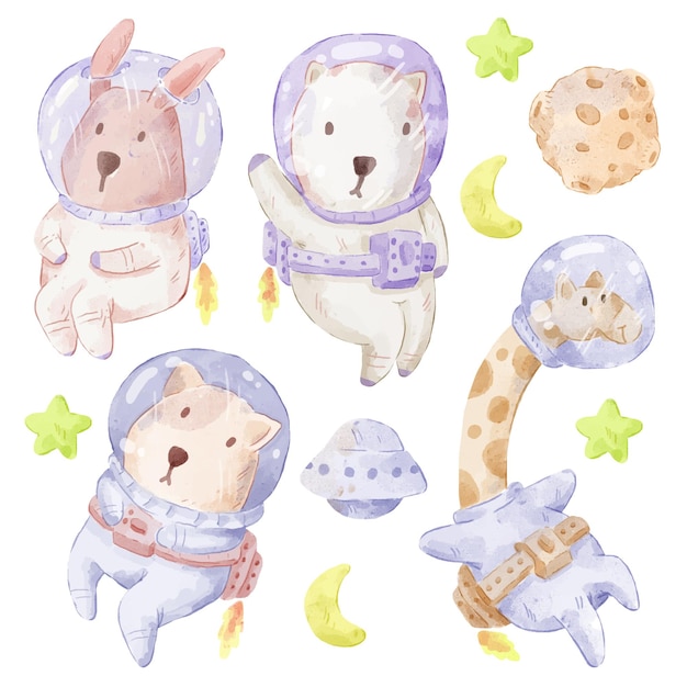 Conjunto de adorable oso, conejo, jirafa, perro. Varios de oso, conejo, jirafa, gesto de perro y color.