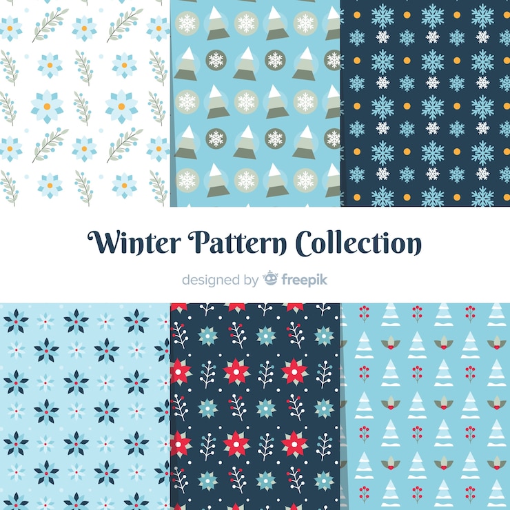 Vector gratuito conjunto adorable de patrones de invierno coloridos