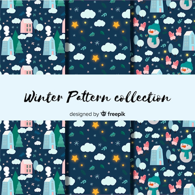 Vector gratuito conjunto adorable de patrones de invierno