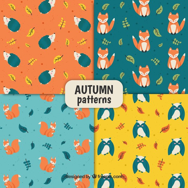 Conjunto adorable de patrones de otoño dibujados a mano