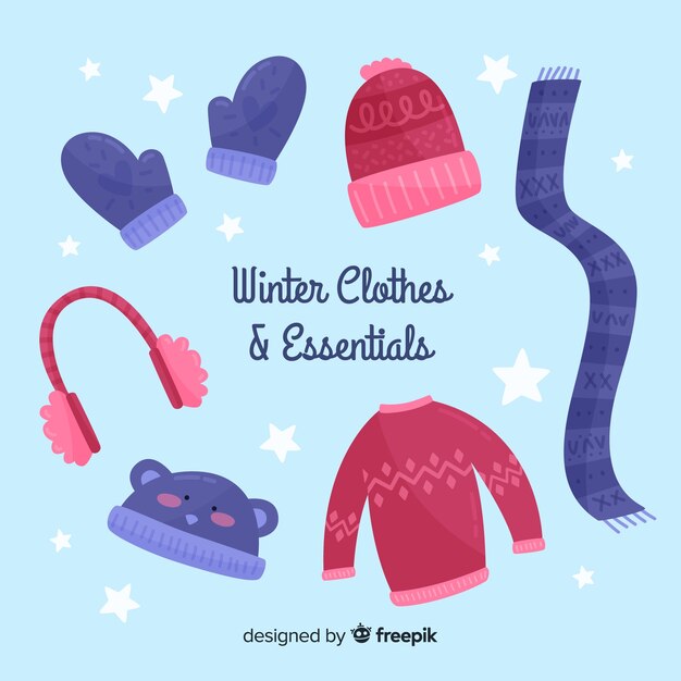 Conjunto adorable de ropa de invierno dibujada a mano