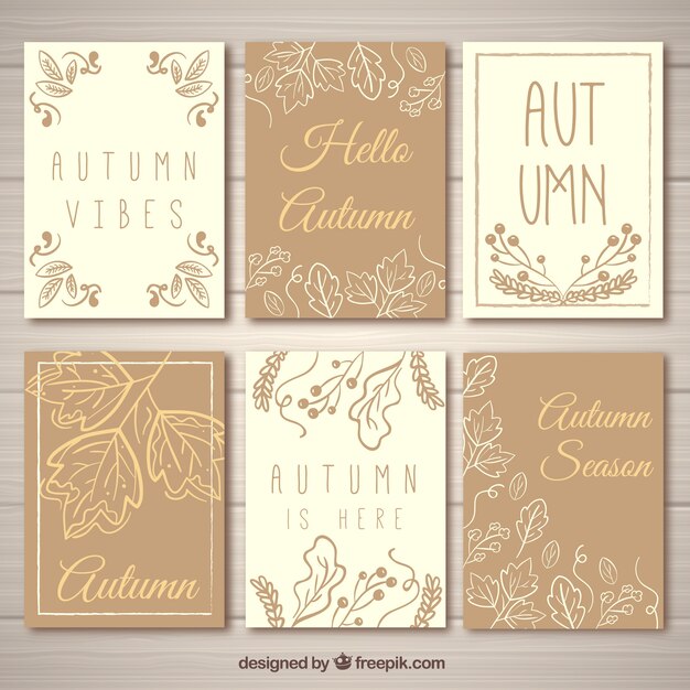 Conjunto adorable de tarjetas otoñales a mano