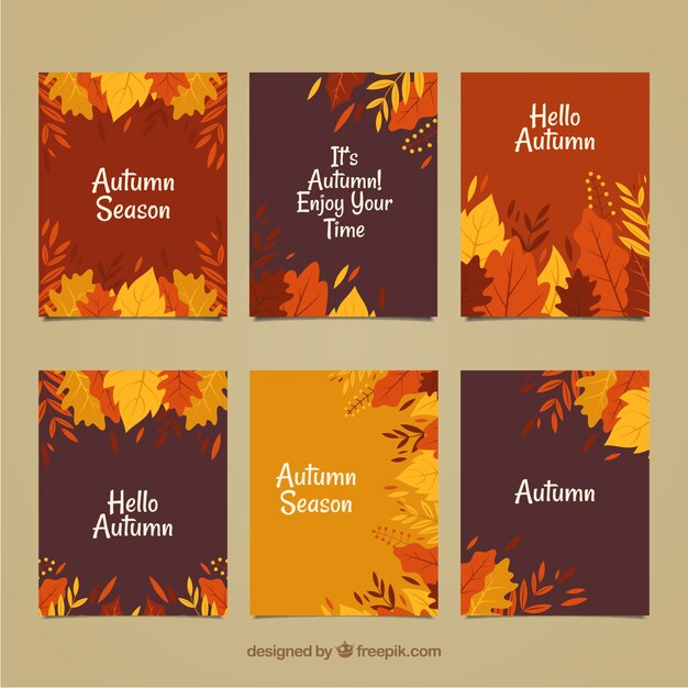 Conjunto adorable de tarjetas de otoño dibujadas a mano