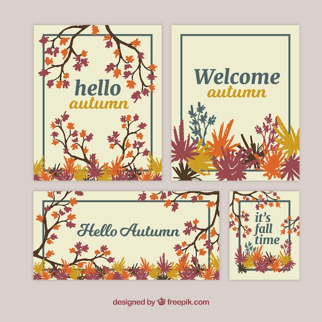 Conjunto adorable de tarjetas de otoño dibujadas a mano