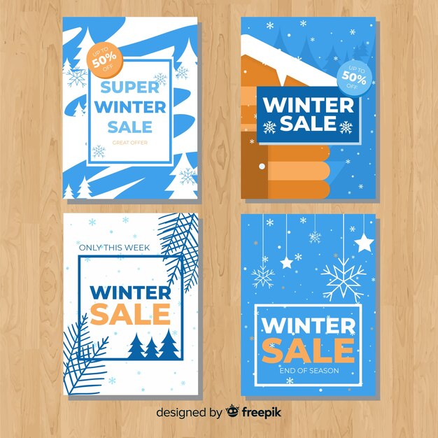 Conjunto adorable de tarjetas de rebajas de invierno