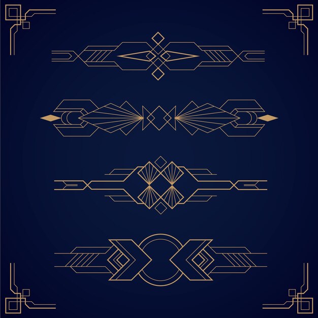 Conjunto de adornos art deco de diseño plano