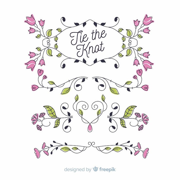 Vector gratuito conjunto de adornos de boda florales dibujados a mano
