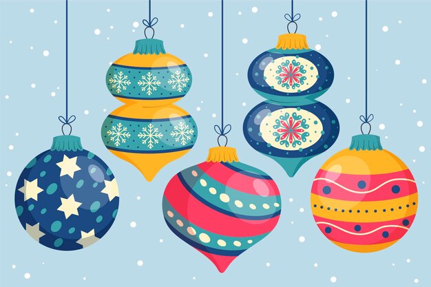 Conjunto de adornos de bolas navideñas dibujadas