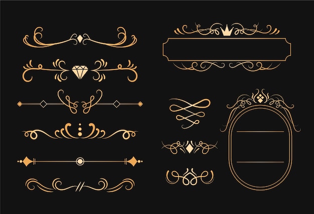 Conjunto de adornos caligráficos dorados