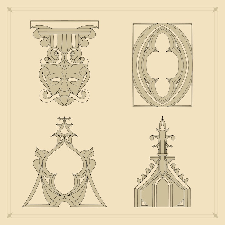 Vector gratuito conjunto de adornos góticos dibujados a mano