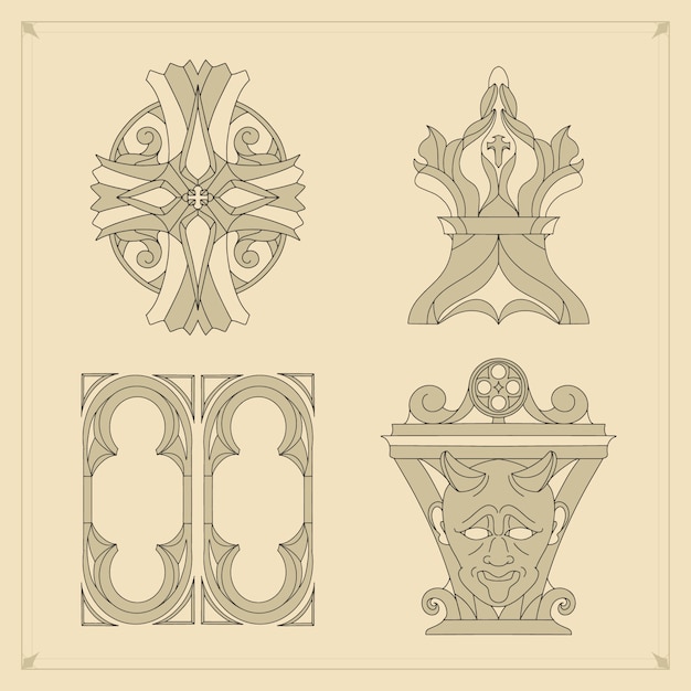 Conjunto de adornos góticos dibujados a mano