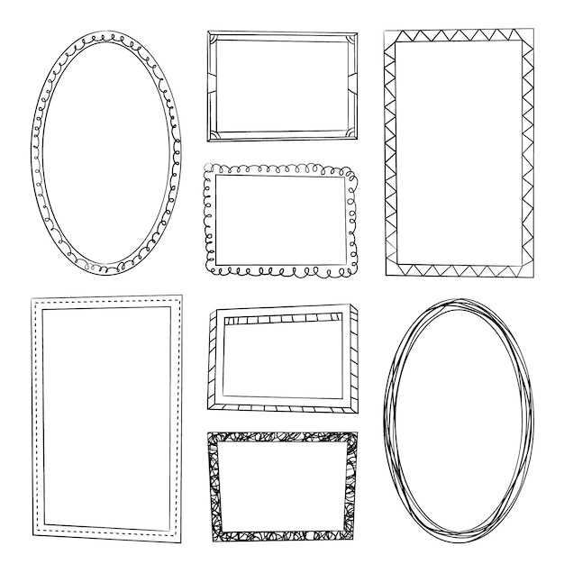 Conjunto de adornos de marco doodle dibujados a mano