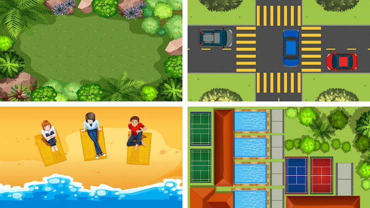 Vector gratuito conjunto aéreo de escenas en la naturaleza