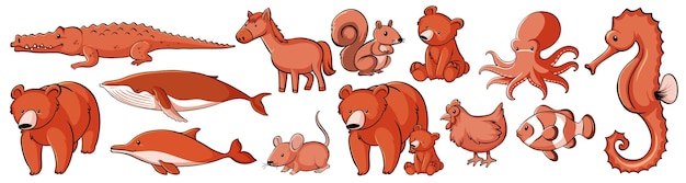 Conjunto aislado de animales salvajes
