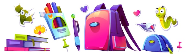 Vector gratuito conjunto aislado de artículos de estudiante de papelería escolar