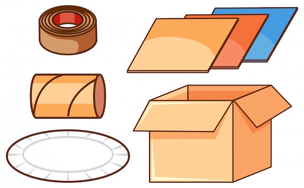 Conjunto aislado de cajas y papel