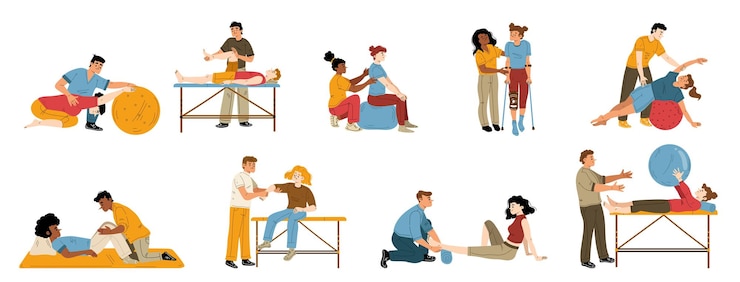 Vector gratuito conjunto aislado de procedimientos de rehabilitación de fisioterapia