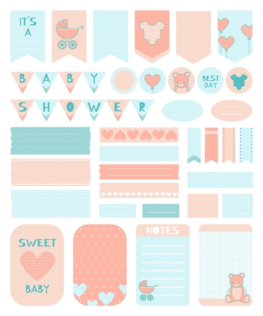 Vector gratuito conjunto de álbum de recortes de baby shower