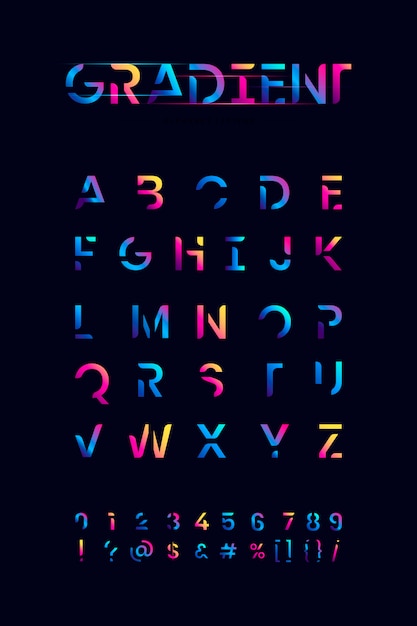 Conjunto de alfabeto colorido degradado