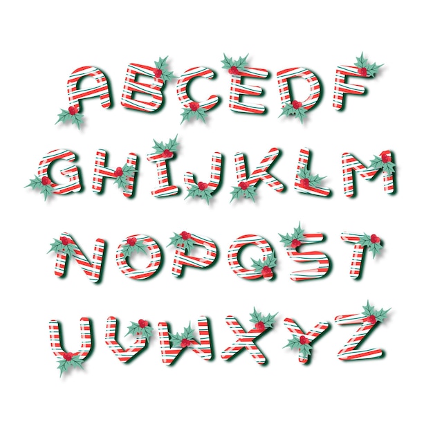 Vector gratuito conjunto de alfabeto de navidad de bastón de caramelo