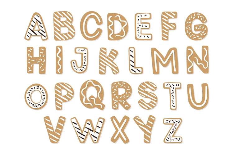 Vector gratuito conjunto de alfabeto de navidad de pan de jengibre