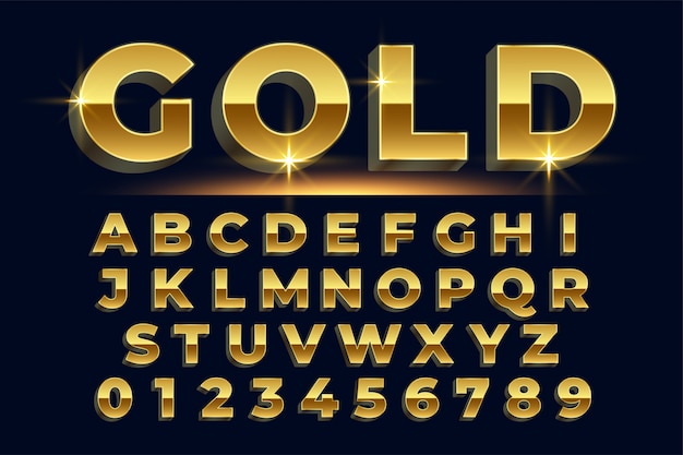 Conjunto de alfabetos con efecto de texto brillante dorado premium