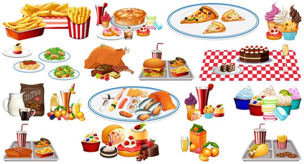 Conjunto de alimentos y bebidas