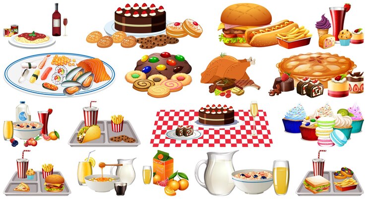 Vector gratuito conjunto de alimentos y bebidas