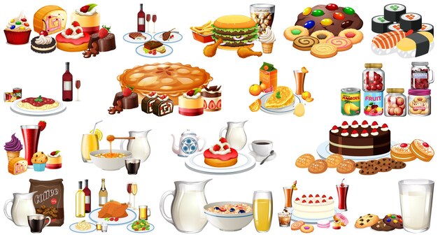 Conjunto de alimentos y bebidas