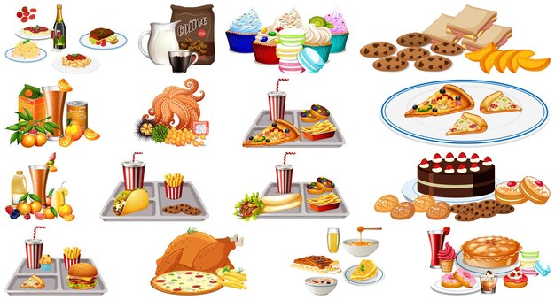 Conjunto de alimentos y bebidas