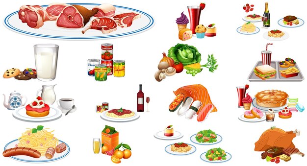 Conjunto de alimentos y bebidas