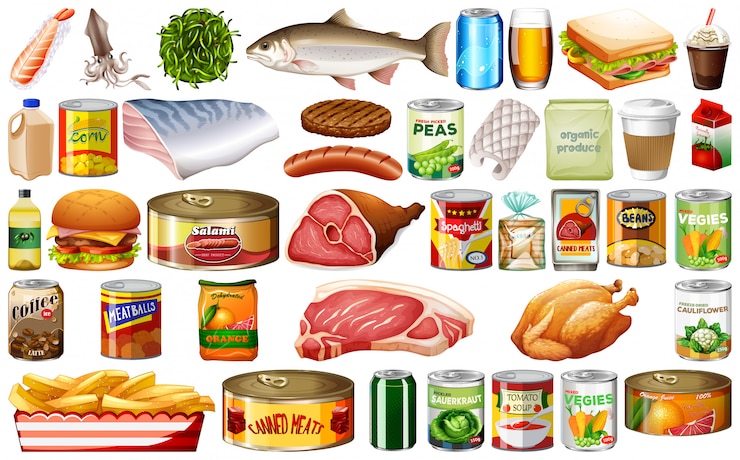 Vector gratuito conjunto de alimentos sobre fondo blanco