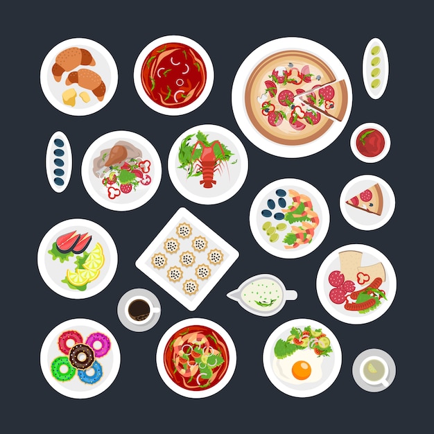 Conjunto de alimentos vista superior