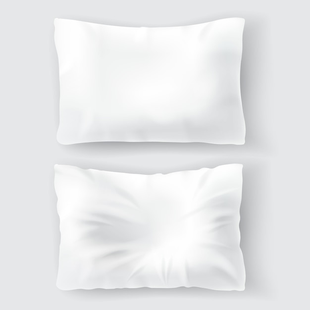 Vector gratuito conjunto con almohadas blancas en blanco, cómodo, suave, limpio y arrugado