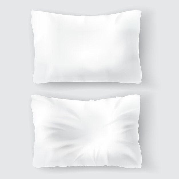 Conjunto con almohadas blancas en blanco, cómodo, suave, limpio y arrugado