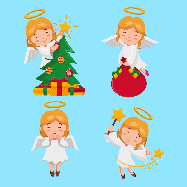 Vector gratuito conjunto de ángel de navidad de diseño plano